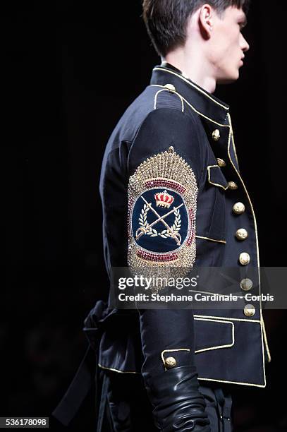 Model walks the runway during the Balmain Menswear Fall/Winter 2016-2017 show as part of Paris Fashion Week on January 23, 2016 in Paris, France.