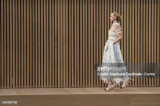 Model walks the runway during the Chanel Spring Summer 2016 show as part of Paris Fashion Week on January 26, 2016 in Paris, France.
