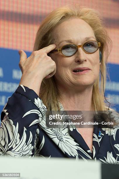 Mery Streep attends the International Jury Press Conference during the 66th Berlinale International Film Festival at Grand Hyatt Hotel on February...