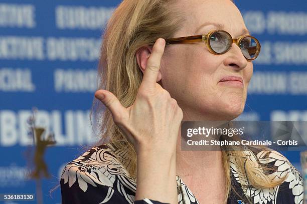 Mery Streep attends the International Jury Press Conference during the 66th Berlinale International Film Festival at Grand Hyatt Hotel on February...