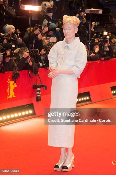 Actress Tilda Swinton attends the 'Hail, Caesar!' premiere during the 66th Berlinale International Film Festival at Berlinale Palace on February 11,...