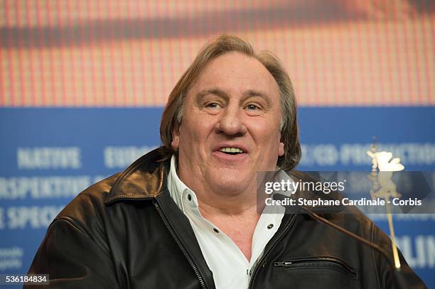 Actor Gerard Depardieu attends the 'Saint Amour' press conference during the 66th Berlinale International Film Festival Berlin at Grand Hyatt Hotel...