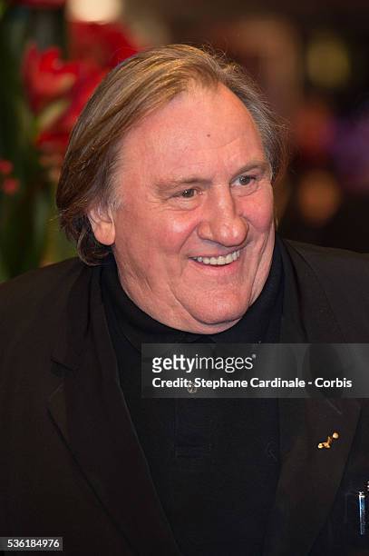Actor Gerard Depardieu attends the 'Saint Amour' premiere during the 66th Berlinale International Film Festival Berlin at Berlinale Palace on...