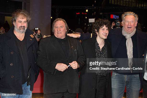 Director Gustave Kerven, actors Gerard Depardieu and Vincent Lacoste and director Benoit Delepine attend the 'Saint Amour' premiere during the 66th...