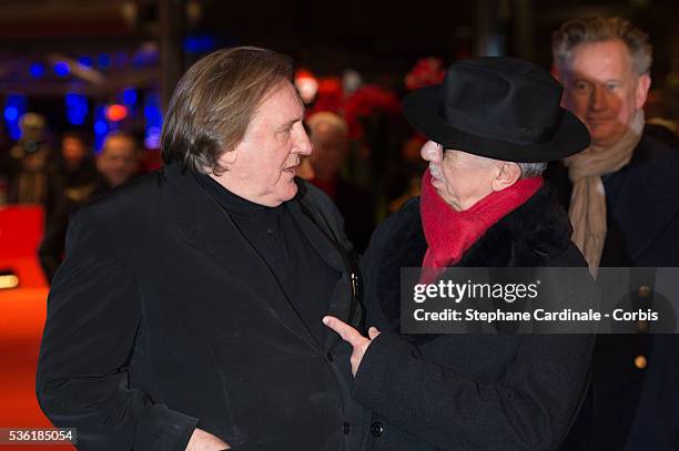 Gerard Depardieu and Dieter Kosslick attend the 'Saint Amour' premiere during the 66th Berlinale International Film Festival Berlin at Berlinale...