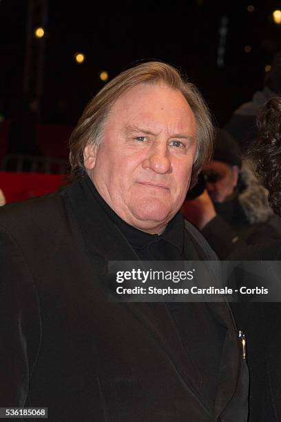 Actor Gerard Depardieu attends the 'Saint Amour' premiere during the 66th Berlinale International Film Festival Berlin at Berlinale Palace on...