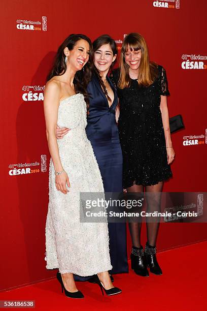 Deniz Gamze Erguven,Tugba Sunguroglu and Alice Winocour arrive at the Cesar Film Awards 2016 at Theatre du Chatelet on February 26, 2016 in Paris,...