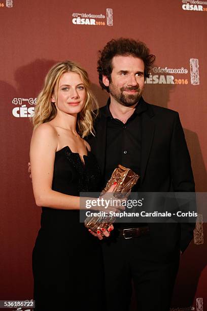 Melanie Laurent and Cyril Dion pose with their award of Best Documentary for the movie 'Demain' during The Cesar Film Awards 2016 at Theatre du...