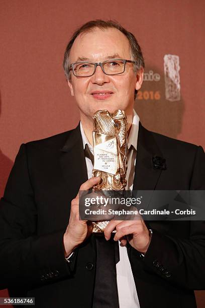 Philippe Faucon poses with his award of Best Movie for 'Fatima' during The Cesar Film Awards 2016 at Theatre du Chatelet on February 26, 2016 in...