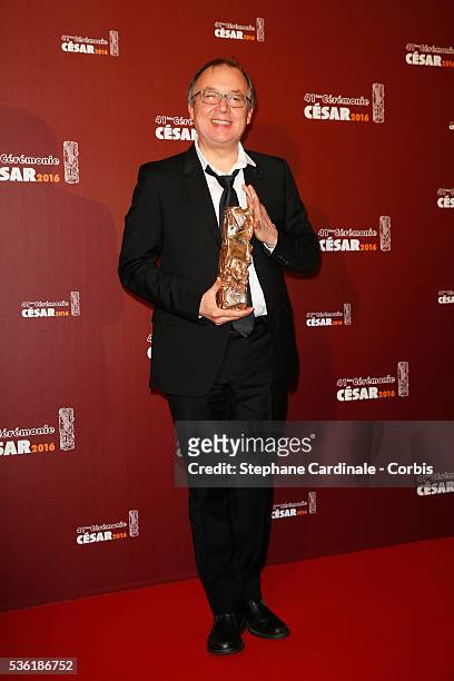 Philippe Faucon poses with his award of Best Movie for 'Fatima' during The Cesar Film Awards 2016 at Theatre du Chatelet on February 26, 2016 in...