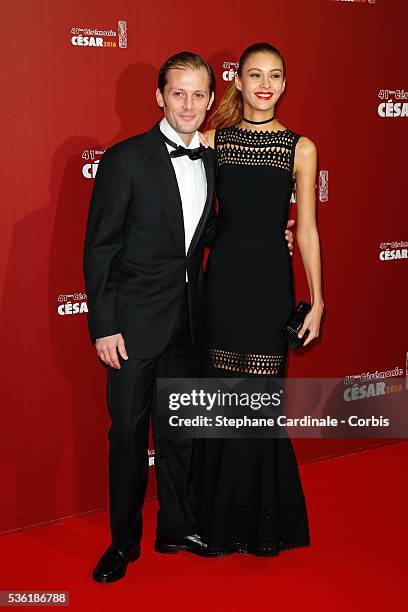 Actor Nicolas Duvauchelle and Laura Isaaz arrive at the Cesar Film Awards 2016 at Theatre du Chatelet on February 26, 2016 in Paris, France.