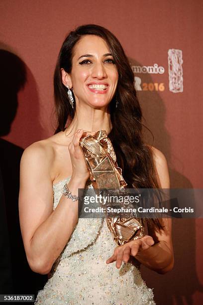 Deniz Gamze Erguven poses with her award of Best First Feature Film for the movie 'Mustang' during The Cesar Film Awards 2016 at Theatre du Chatelet...