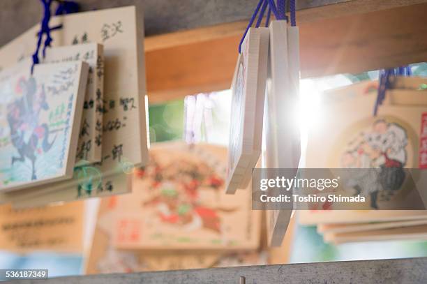 wooden plaques at mishima shrine - mishima city stock pictures, royalty-free photos & images