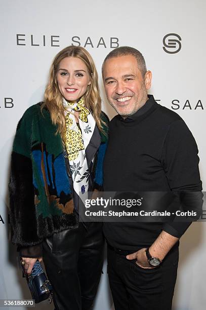 Olivia Palermo and Designer Elie Saab pose backstage after the Elie Saab show as part of the Paris Fashion Week Womenswear Fall/Winter 2016/2017 on...