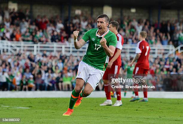 Cork , Ireland - 31 May 2016; Stephen Ward of Republic of Ireland celebrates after scoring his side's first goal against Belarus during the EURO2016...