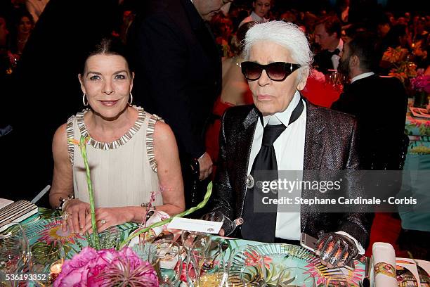 Princess Caroline of Hanover and Karl Lagerfeld attend The 62nd Rose Ball To Benefit The Princess Grace Foundation at Sporting Monte-Carlo on March...