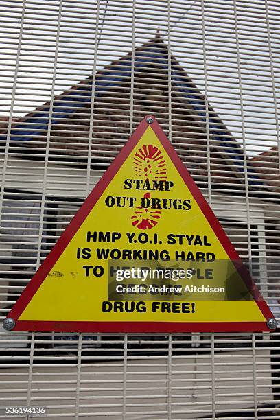 Sign for visitors on the way in to the prison. HM Prison Styal is a Closed Category prison for female adults and young offenders, located in the...