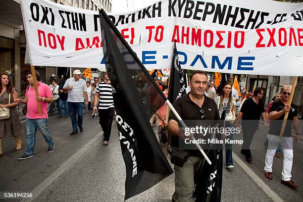 Teachers demonstrate against austerity measures and planned education reforms in Athens. The demonstration is against an education reform bill which...