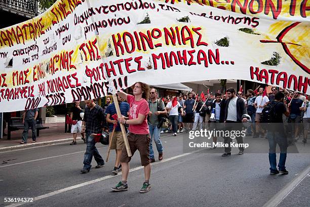 Students demonstrate against austerity measures and planned education reforms in Athens. The demonstration is against an education reform bill which...