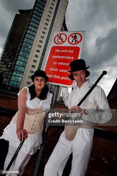 Chelsi Andrews & Darren Brawn, fans of Kubrick's film Clockwork Orange playing roles of charismatic delinquent Alex DeLarge & girlfriend at the...
