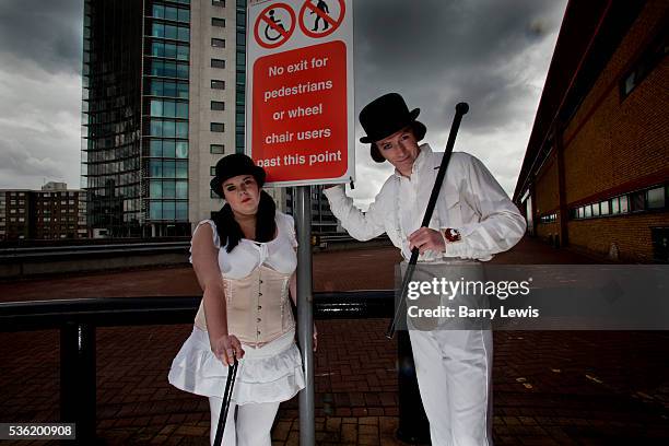 Chelsi Andrews & Darren Brawn, fans of Kubrick's film Clockwork Orange playing roles of charismatic delinquent Alex DeLarge & girlfriend at the...