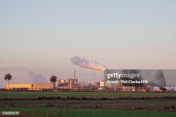 Sugarcane ethanol usina processing plant exterior view. Brazil is the largest producer of Sugar and Beef, then second for Soya and third for Maize....