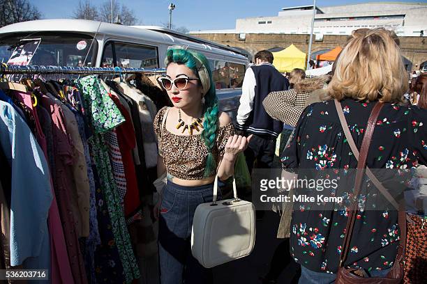 The Classic Car Boot Sale at the Southbank Centre, South Bank, London, UK. Vintage cars, fashion and style assemble together to celebrate all things...