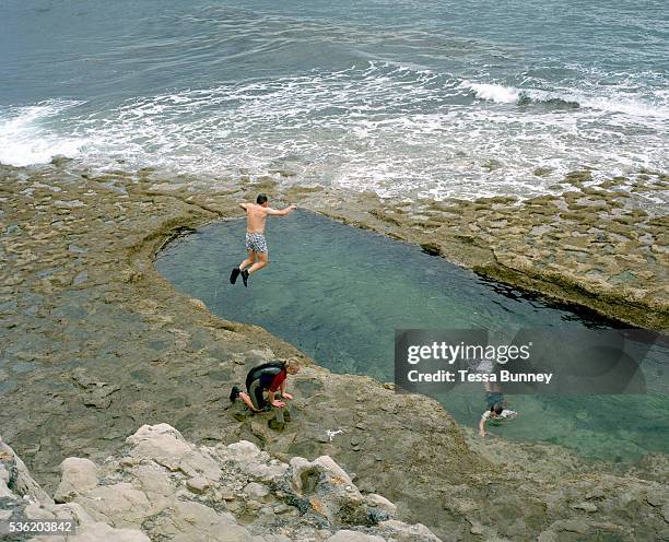 Dancing Ledge, Langton Matravers, Swanage, Dorset. Blasted into the rock to provide bracing exercise for pupils from a nearby prep school, Dancing...