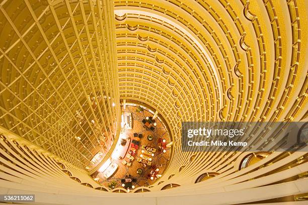 Atrium of the Grand Hyatt hotel, Pudong. This view taken from the 85th floor of the Jin Mao Building looks at the top section of this amazing tower...