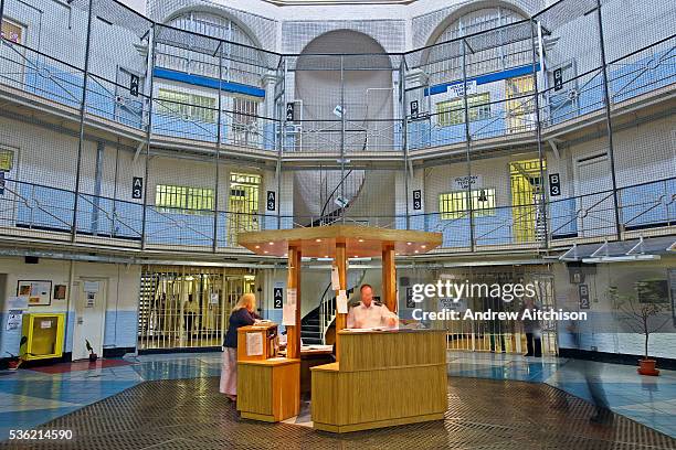 The central 'star' and control desk. HMP Wandsworth, London, United Kingdom