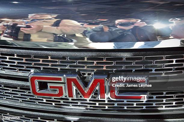 The GMC logo on the GMC Terrain SUV being introduced at the 2009 NY Auto Show.