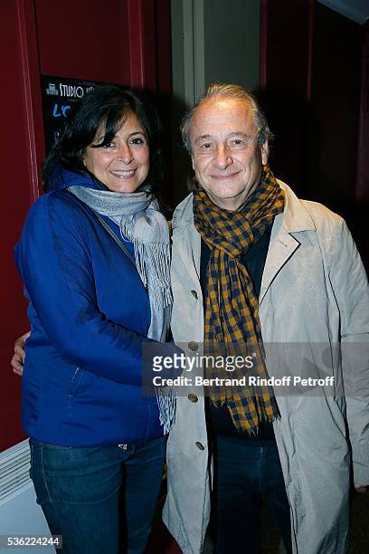Patrick Braoude and his wife Guila Braoude attend "L'oiseau Bleu" at Theatre Hebertot on May 31, 2016 in Paris, France.