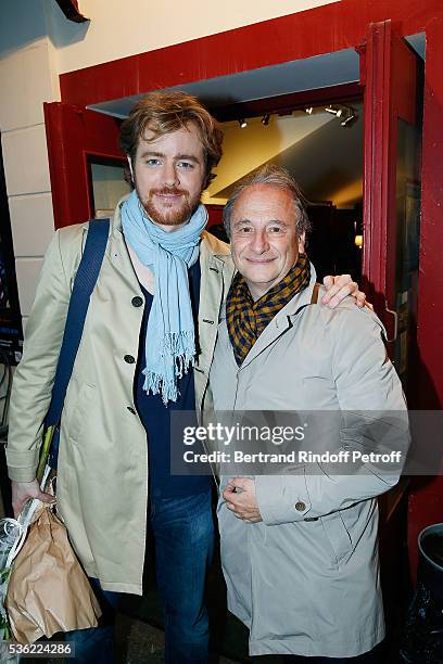 Gael Giraudeau and Patrick Braoude attend "L'oiseau Bleu" at Theatre Hebertot on May 31, 2016 in Paris, France.