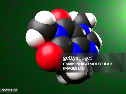 Caffeine molecule. Computer artwork showing the structure of a molecule of the alkaloid stimulant and legal drug caffeine. Caffeine is found in drinks such as tea, coffee, and fizzy drinks. It is also found in chocolate. Caffeine molecule. Computer artwork showing the structure of a molecule of the alkaloid stimulant and legal drug caffeine. Caffeine is found in drinks such as tea, coffee, and fizzy drinks. It is also found in chocolate.