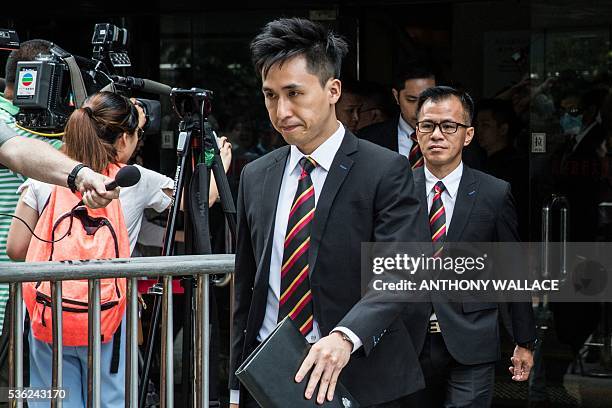 Members of the police , who allegedly beat Civic Party activist Ken Tsang Ken Tsang during the 2014 pro-democracy protests, leave the District Court...