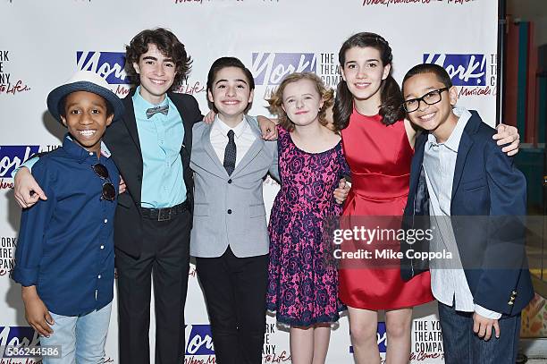 Jeremy T. Villas, Aidan Gemme, Joshua Colley, Milly Shapiro, Mavis Simpson-Ernst, and Gregory Diaz attend "You're A Good Man, Charlie Brown" Opening...