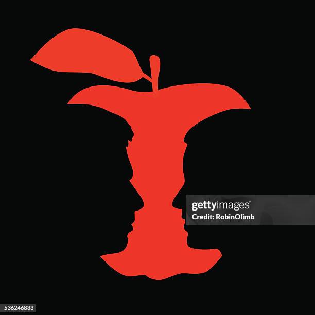 adam and eve apple - couple picking apples stock illustrations