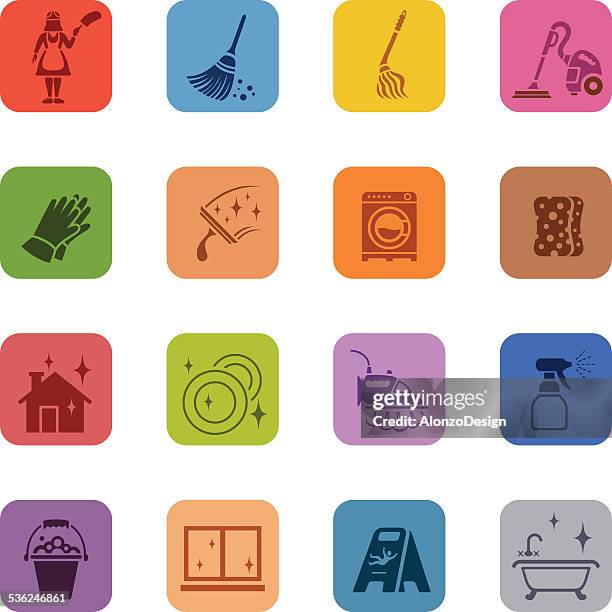 cleaning icons - washing machine with bubbles stock illustrations