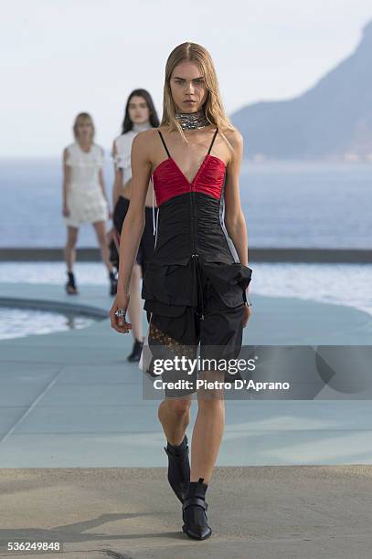 Model walks at Louis Vuitton 2017 Cruise Collection at MAC on May 28, 2016 in Niteroi, Brazil.