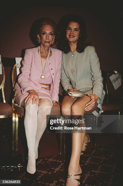 American author Helen Gurley Brown and American actress Brooke Shields attend a luncheon, 1995.