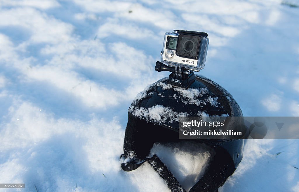 GoPro Hero 4 Black Edition mounted on skiing helmet