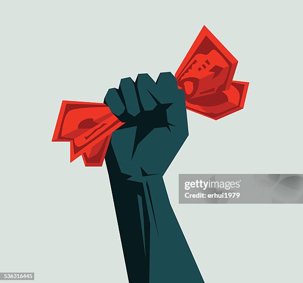 paper currency - raised fist stock illustrations