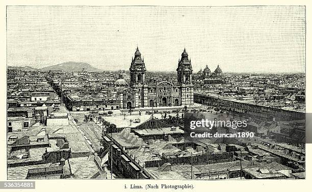 19th century peru - lima - plaza de armas lima stock illustrations