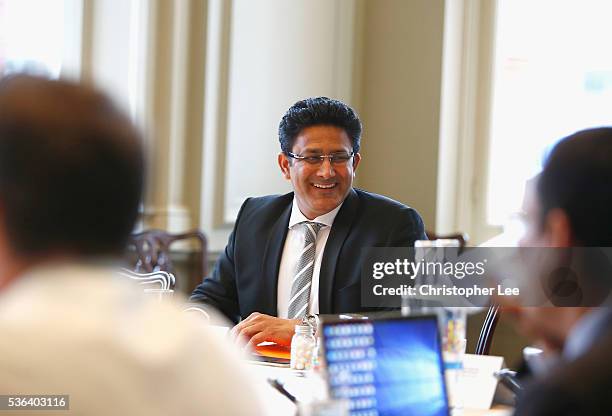 Chairman, ICC Cricket Committee, Anil Kumble talks to the committee during the ICC Cricket Committee Meeting at Lords on June 1, 2016 in London,...