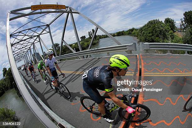 The breakaway crosses a bridge during stage eight of the 2016 Amgen Tour of California on May 22, 2016 in Sacramento, California.