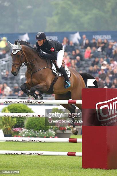 Gonzalo Anon Suarez of Spain ride Qlamp d'Ivraie, during the Global Champions League at Hippodrome de Chantilly on May 29, 2016 in Chantilly, France.