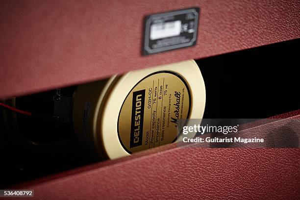 Detail of the loudspeaker in a Marshall Astoria Custom amplifier head, taken on September 16, 2015.