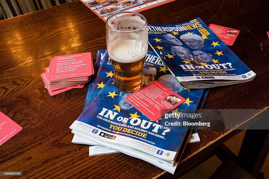 Brexit Beer Mats Inside A JD Wetherspoon Plc Pub