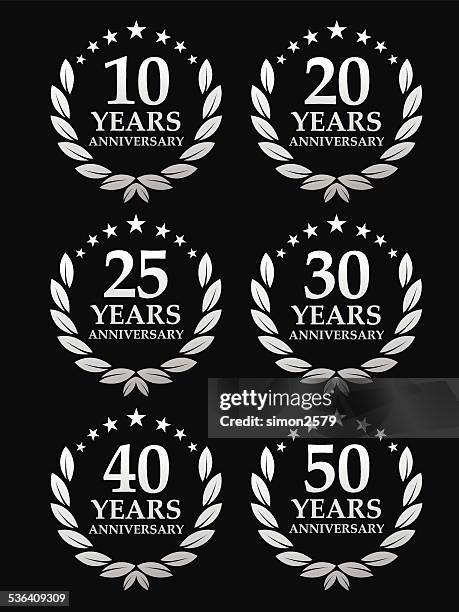 anniversary emblem - silver metal stock illustrations