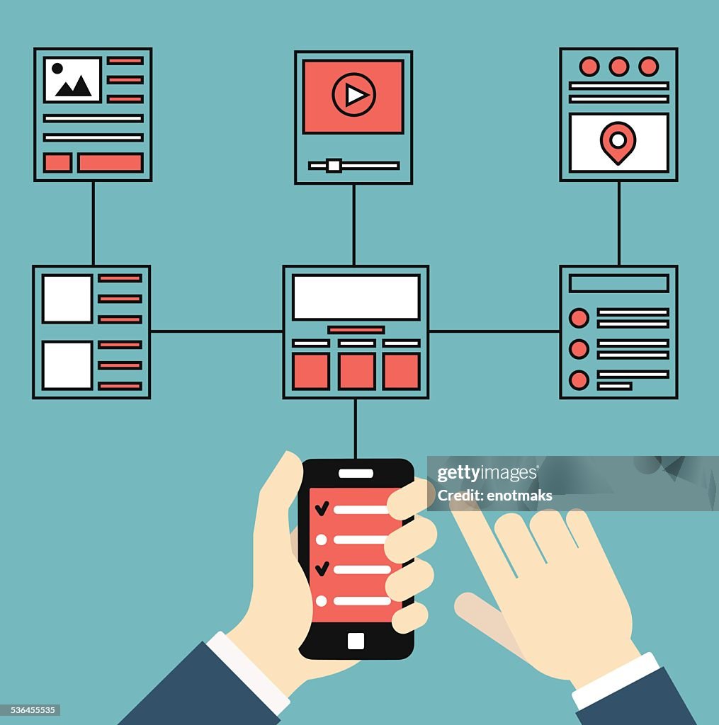 Gitternetzlinien und Strukturen von websites. Responsive web design mobile App